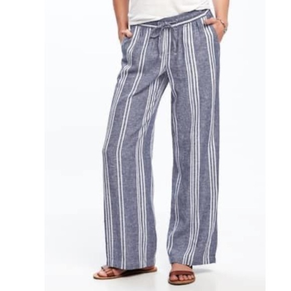 NWT High-Waisted Wide-Leg Linen-Blend Pants